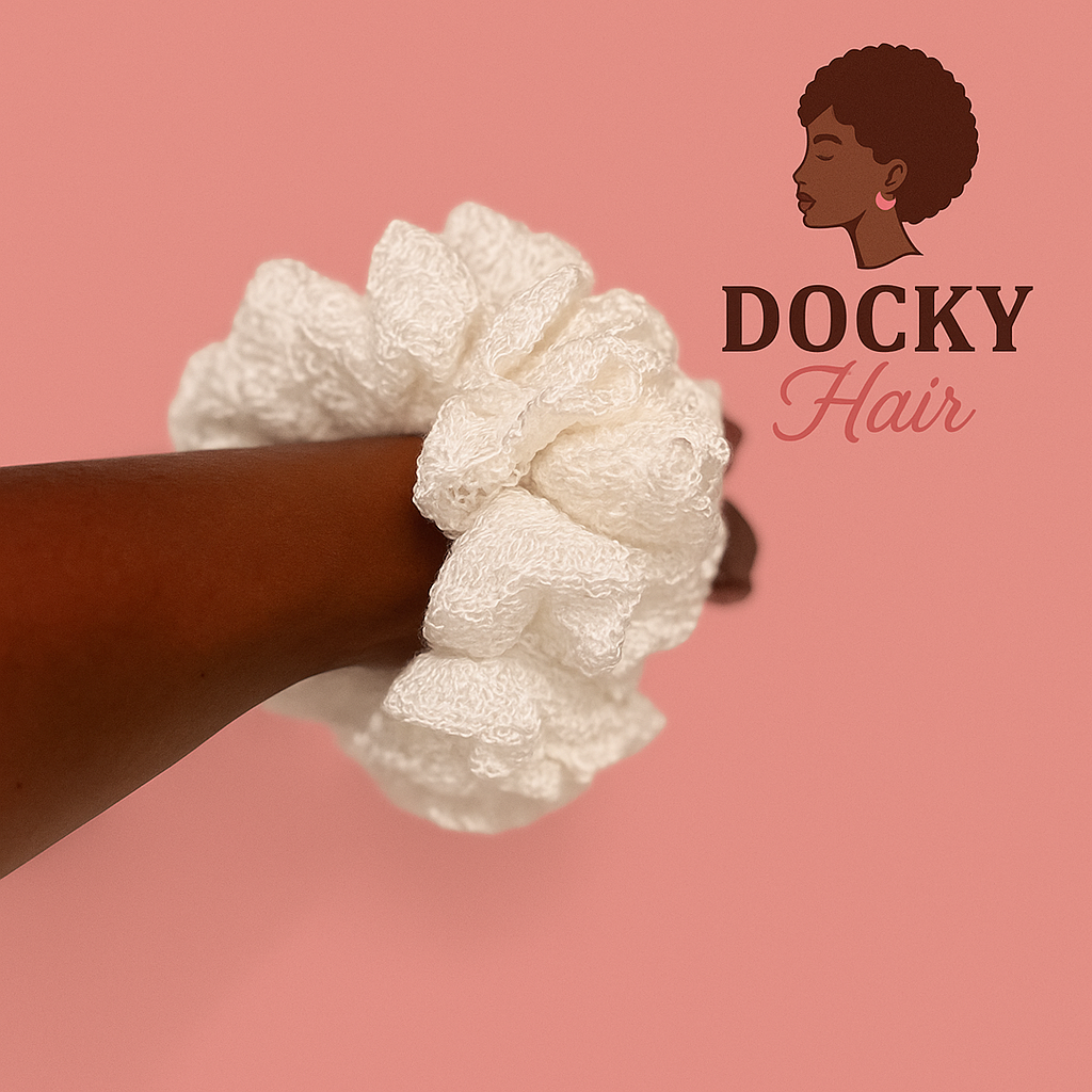 Chouchou en crochet blanc perlé